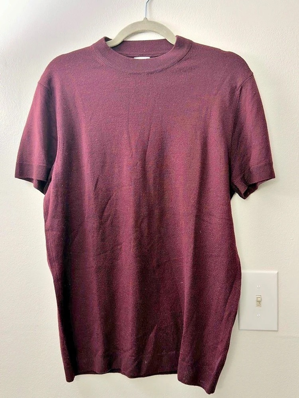 ZARA Short Sleeve Crew Neck T-Shirt Solid Burgundy Size L